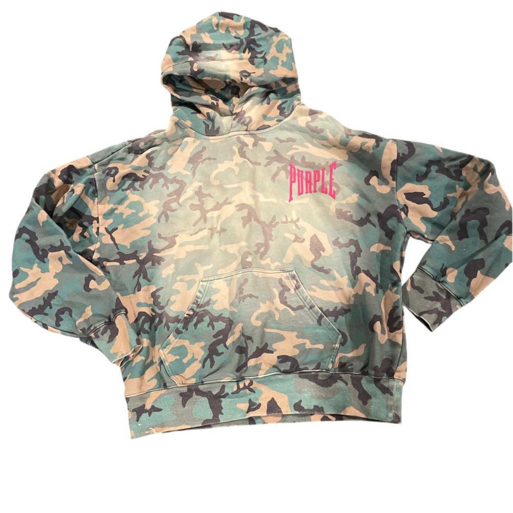 Camouflage Hooded Sweatshirt with Pink Logo